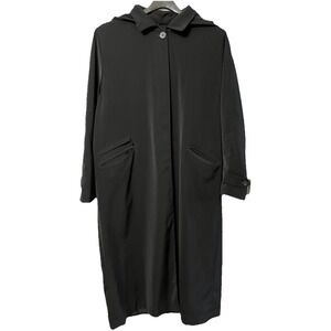 Anne Klein Vintage Long Loose Tall Midi‎ Rain Coat Black Detach Hood